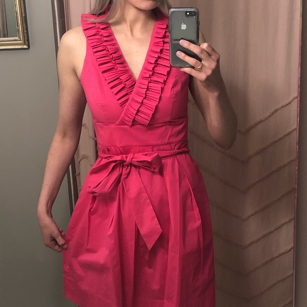 White House Black Market Pink Dress Ruffled Collar
